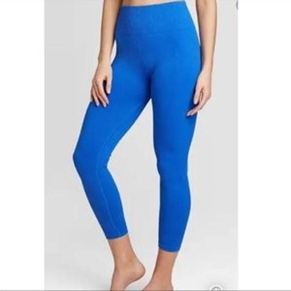 JoyLab Seamless High Waist Royal Blue Ribbed Full Length Leggings Size M EUC - Picture 1 of 6